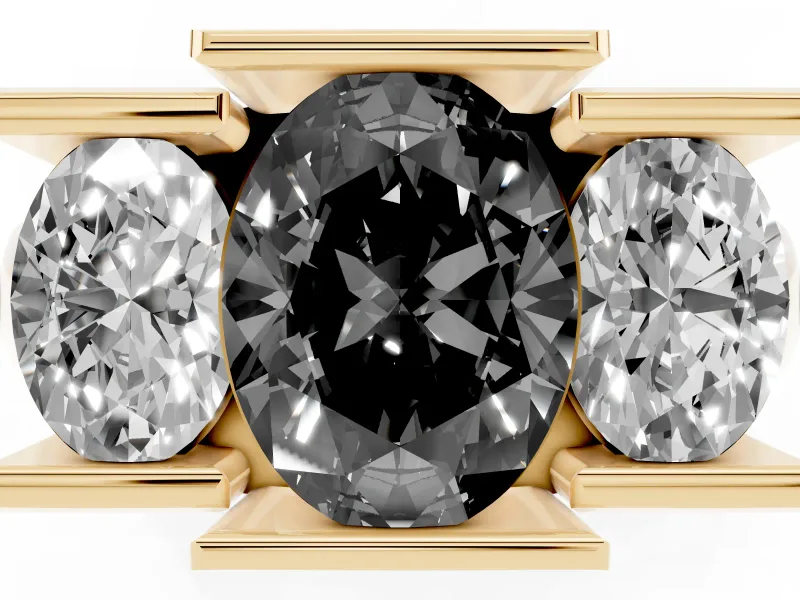 Oval Channel-Set Three Stone Engagement Ring Setting for a Black Center | Yellow Gold