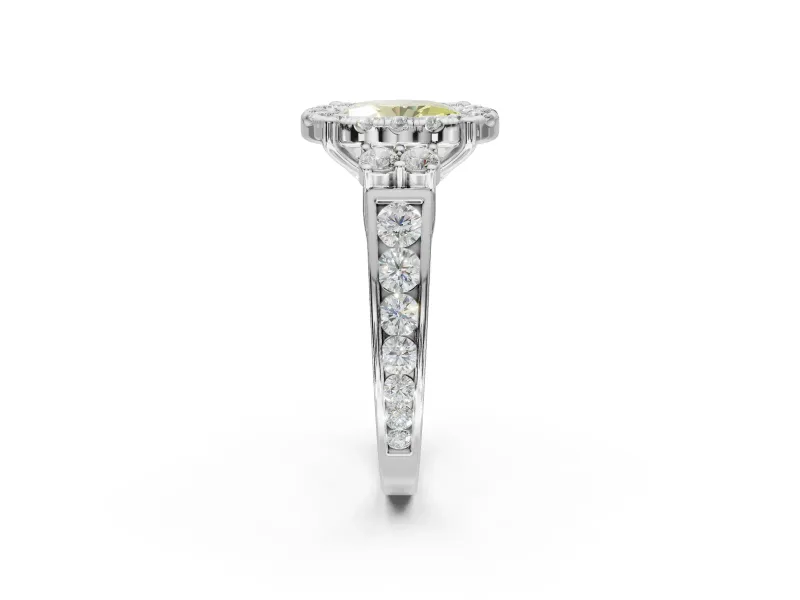 Oval Halo Engagement Ring Setting for a Fancy Yellow Lab-Grown Diamond | Graduated Channel Band | Sterling Silver