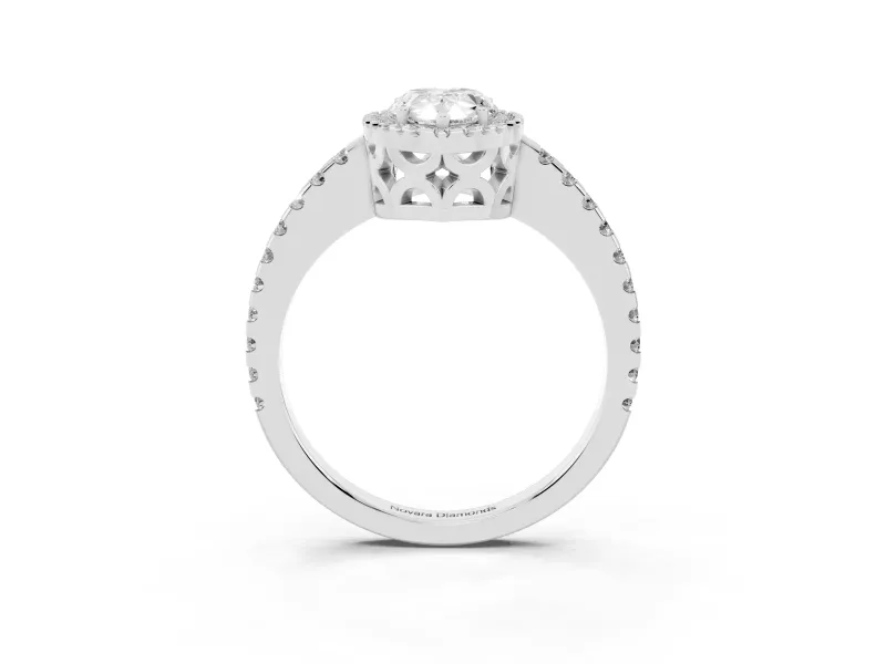 Pear-Shaped Halo Engagement Ring Setting | Half Pave Band | Sterling Silver