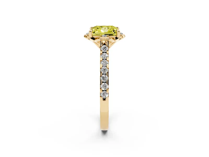 Princess Cut Floral Petal Engagement Ring Setting for a Fancy Yellow Lab-Grown Diamond | Petal Accents | Yellow Gold