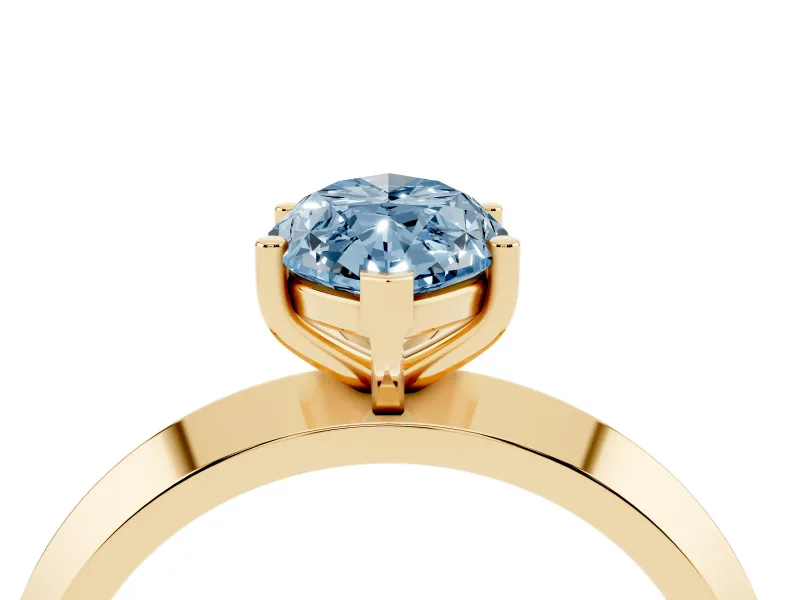 Fancy Blue Marquise Cut Diamond Solitaire Engagement Ring Set in Yellow gold with Flat Band and Prong Setting