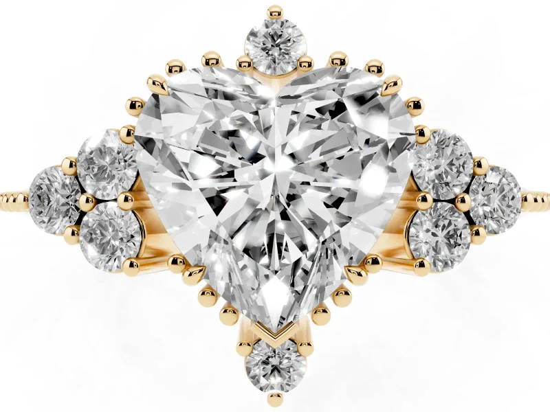Heart-Shaped Vintage Cluster Engagement Ring Setting | Beaded Edges | Yellow Gold