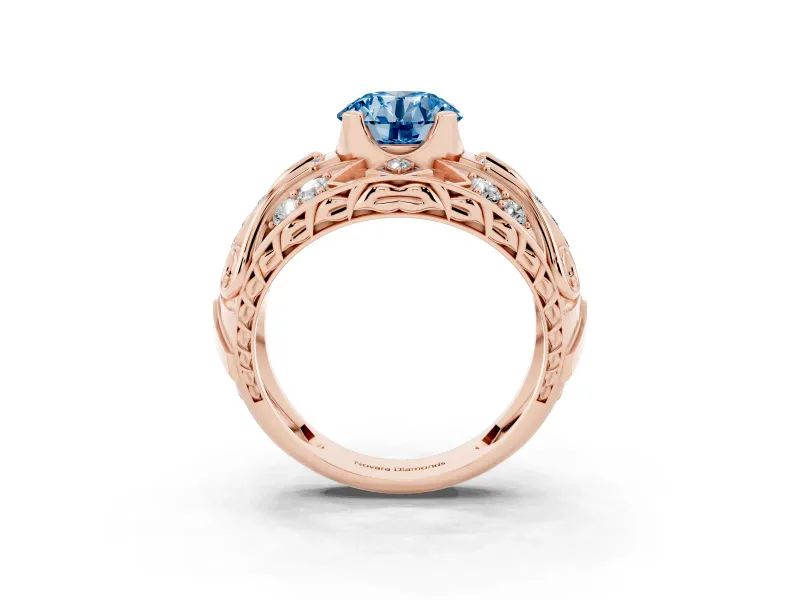 Round Art Deco Graduated Engagement Ring Setting for a Fancy Blue Lab-Grown Diamond | Rose Gold