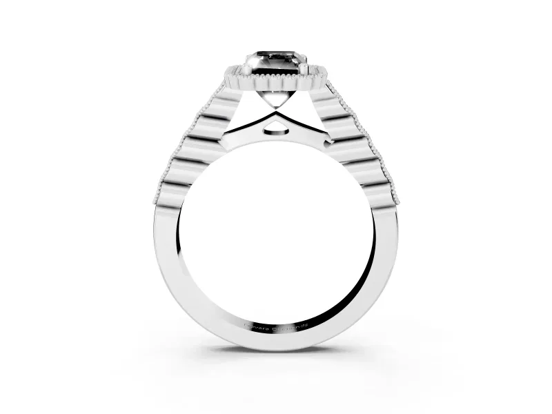 Radiant Cut Milgrain Halo Engagement Ring Setting for a Black Center | Sterling Silver