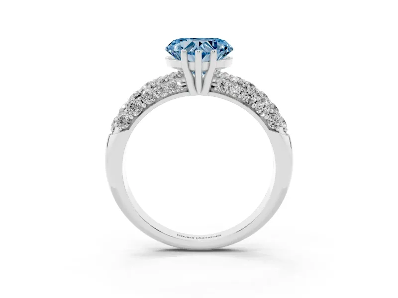 Heart-Shaped Close Set Pave Engagement Ring Setting for a Fancy Blue Lab-Grown Diamond | Multi Row | Sterling Silver