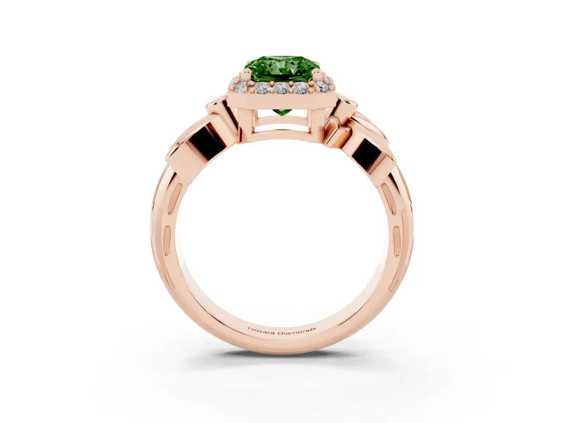 Radiant Cut Floral Halo Engagement Ring Setting for a Fancy Green Lab-Grown Diamond | Rose Gold