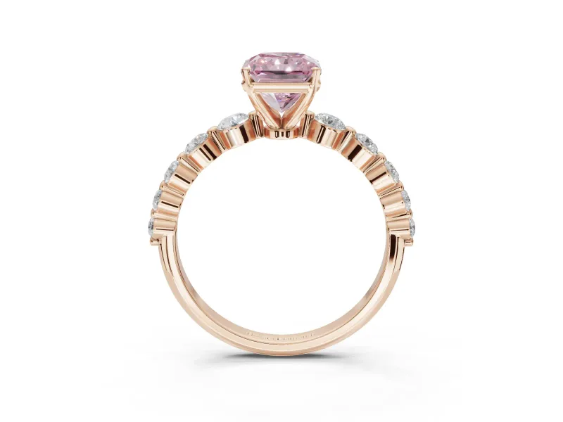 Radiant Cut Graduated Side Stone Engagement Ring Setting for a Fancy Pink Lab-Grown Diamond | Rose Gold