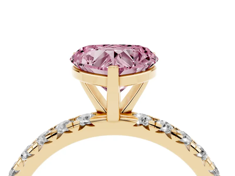 Heart-Shaped Pavé Engagement Ring Setting for a Fancy Pink Lab-Grown Diamond | Yellow Gold
