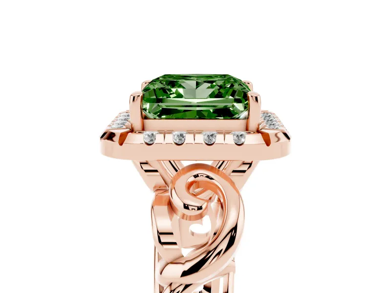 Princess Cut Filigree Halo Engagement Ring Setting for a Fancy Green Lab-Grown Diamond | Rose Gold