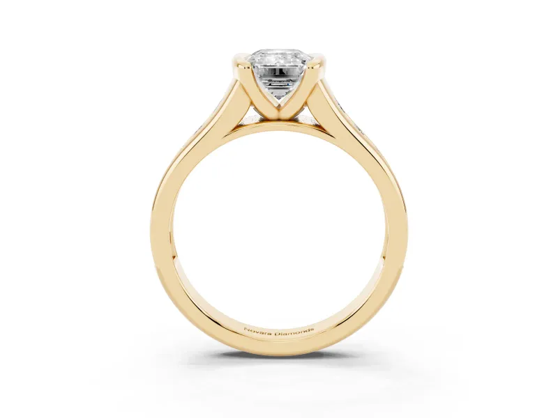 Emerald Cut Half Bezel Solitaire Engagement Ring Setting | Graduated Channel Band | Yellow Gold