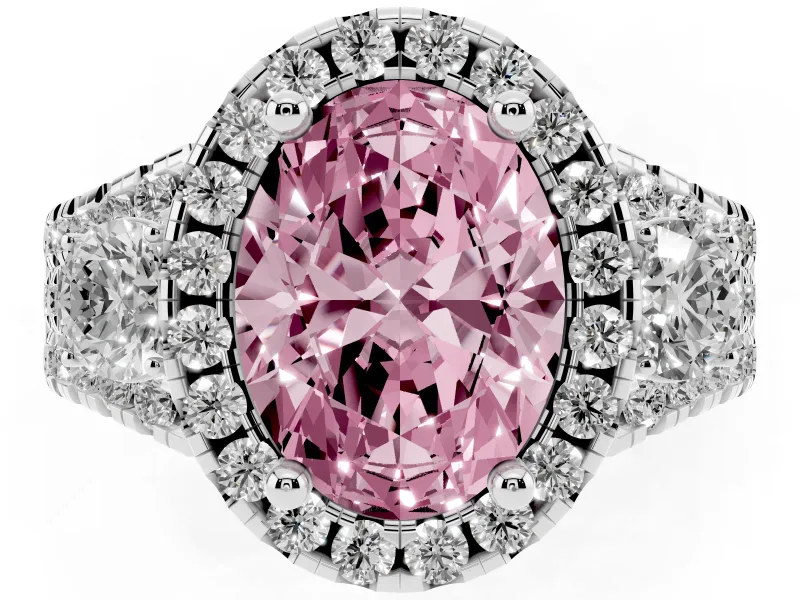 Oval Halo Split Shank Engagement Ring Setting for a Fancy Pink Lab-Grown Diamond | Round Side Stones | Platinum