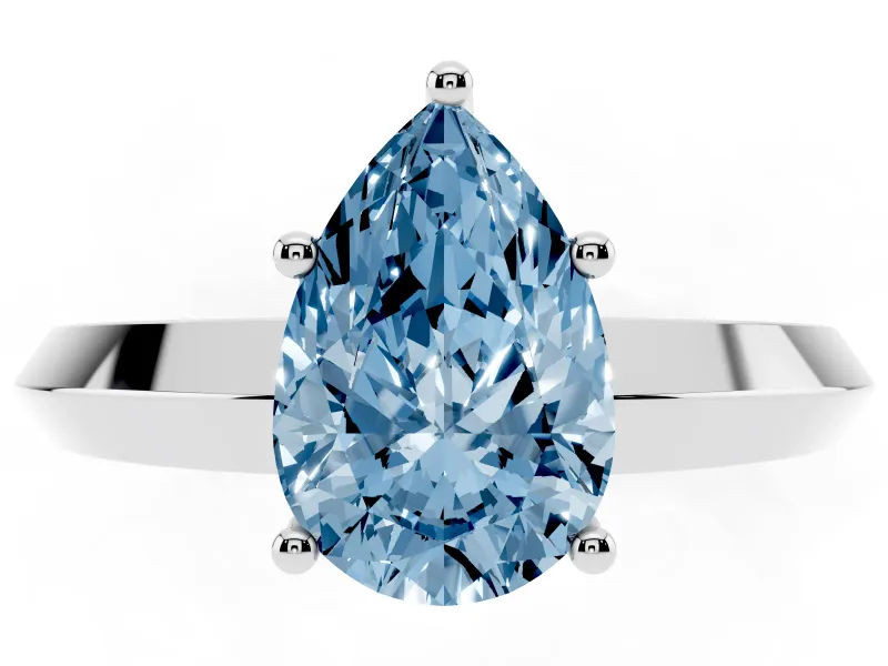 Fancy Blue Pear Cut Diamond Solitaire Engagement Ring Set in White gold with Flat Band and Prong Setting