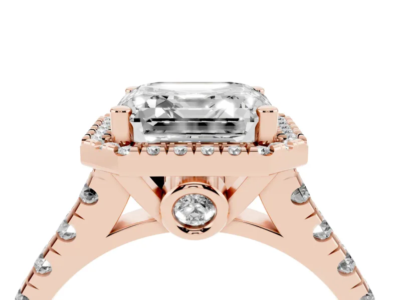 Asscher Cut Halo Engagement Ring Setting | Shared Prong Shoulders | Rose Gold