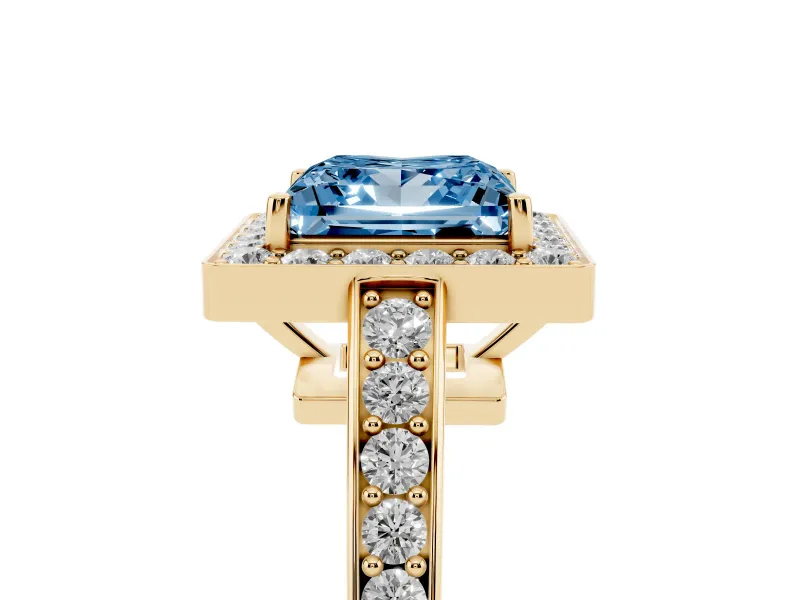 Princess Cut Framed Halo Engagement Ring Setting for a Fancy Blue Lab-Grown Diamond | Yellow Gold