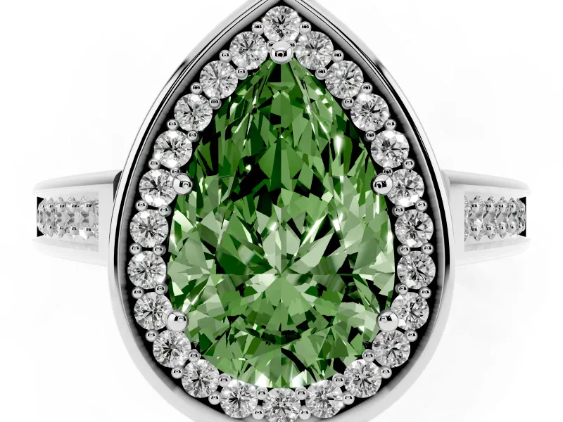 Pear-Shaped Halo Engagement Ring Setting for a Fancy Green Lab-Grown Diamond | Polished Outer Rim | Sterling Silver