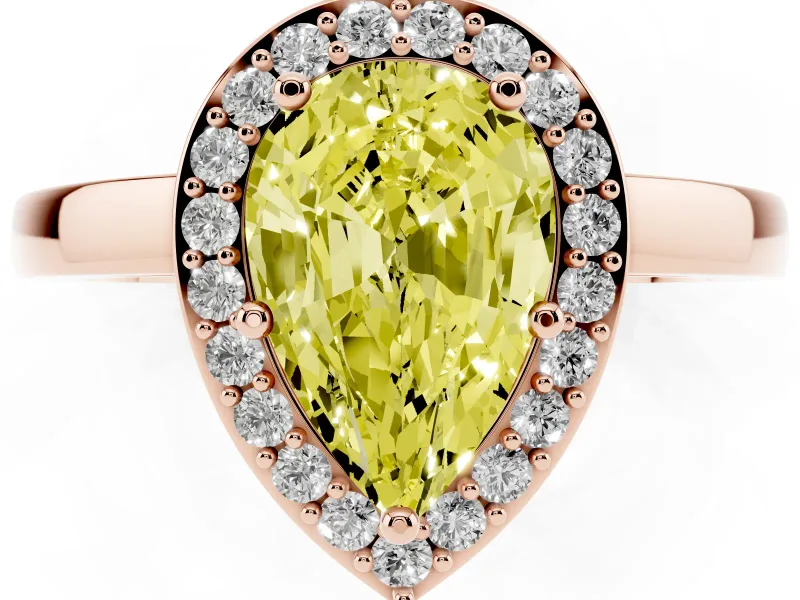 Fancy Yellow Pear Cut Diamond Halo Ring Set in Rose gold with Solitaire Band and Prong Setting