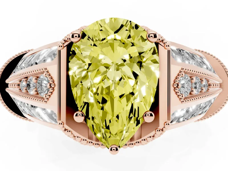Pear-Shaped Vintage Milgrain Engagement Ring Setting for a Fancy Yellow Lab-Grown Diamond | Hidden Halo | Rose Gold