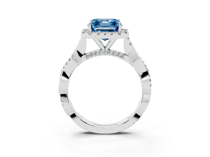 Asscher Cut Twist Halo Engagement Ring Setting for a Fancy Blue Lab-Grown Diamond | White Gold