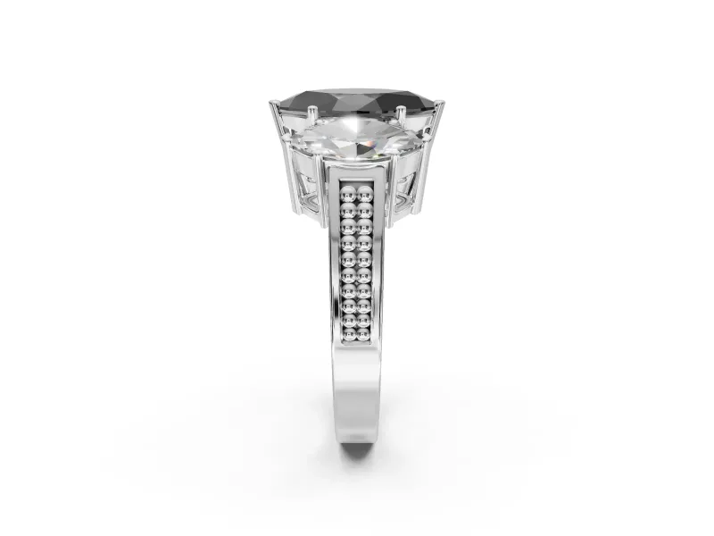 Marquise Three Stone Engagement Ring Setting for a Black Center | Beaded Shoulders | White Gold