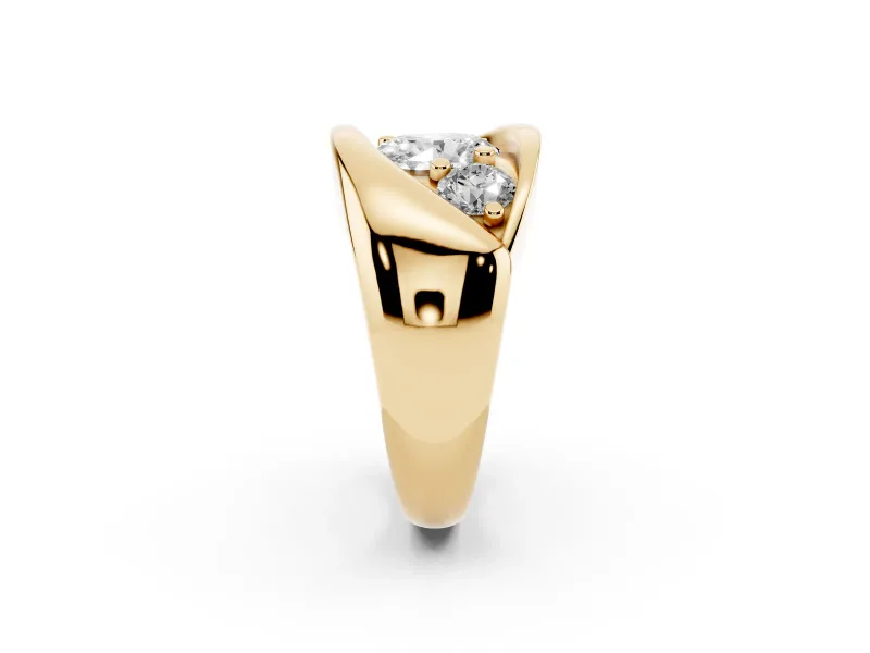 Oval Three Stone Bypass Engagement Ring Setting | Sculpted Crossover Band | Yellow Gold