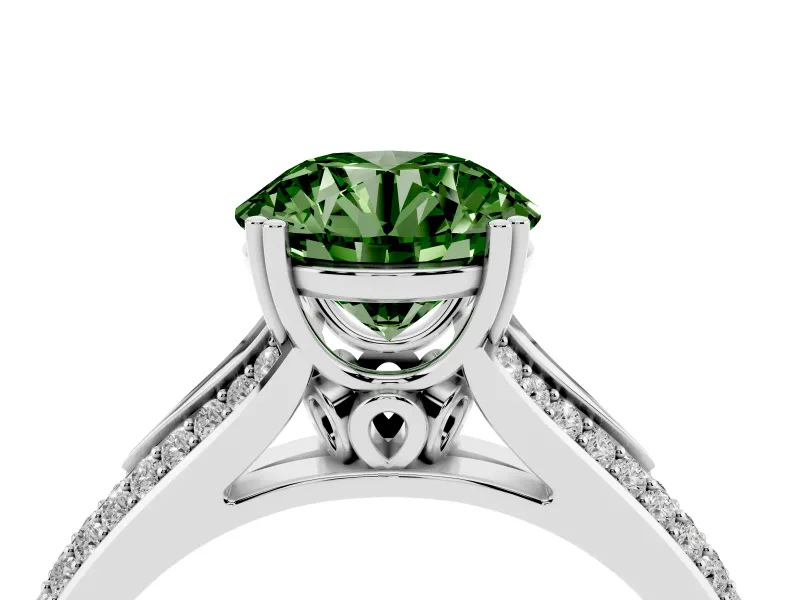 Round Split Shank Engagement Ring Setting for a Fancy Green Lab-Grown Diamond | Pave Band | Sterling Silver