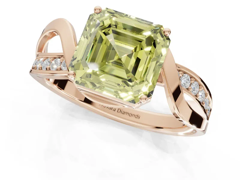 Asscher Cut Bypass Solitaire Engagement Ring Setting for a Fancy Yellow Lab-Grown Diamond | Pavé Strands | Rose Gold
