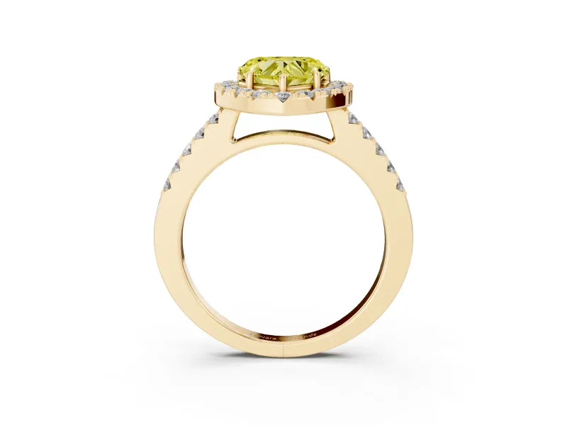 Heart-Shaped Halo Engagement Ring Setting for a Fancy Yellow Lab-Grown Diamond | Single Row Pavé Band | Yellow Gold
