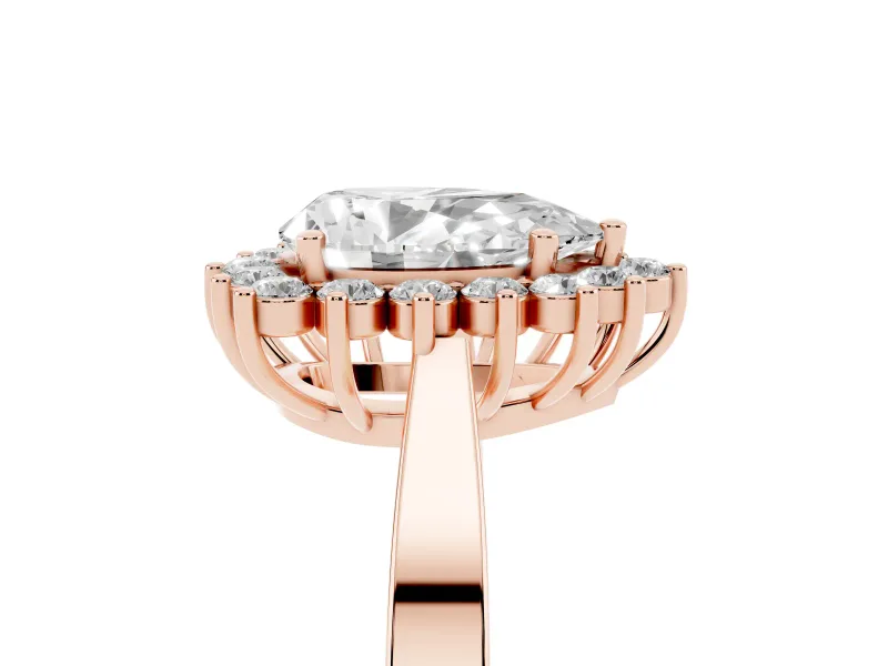 Pear Cut Diamond Halo Ring Set in Rose gold with Round Halo and Smooth Solitaire Band