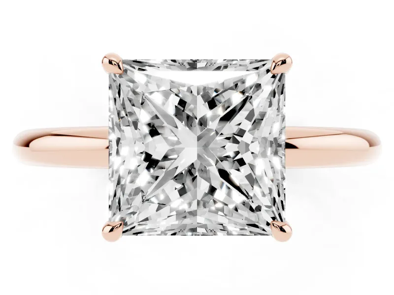 Princess Cut Diamond Solitaire Ring Set in Rose gold with Thin Band and Prong Setting
