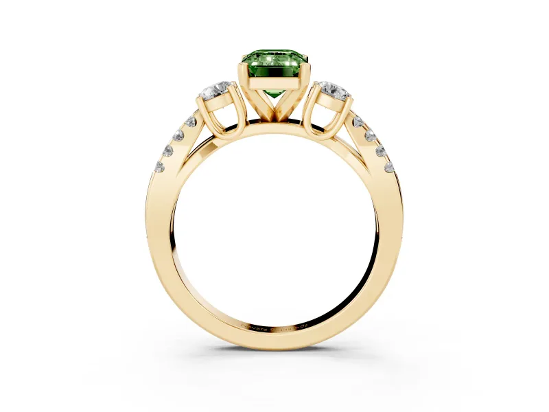 Emerald Cut Three Stone Engagement Ring Setting for a Fancy Green Lab-Grown Diamond | Yellow Gold