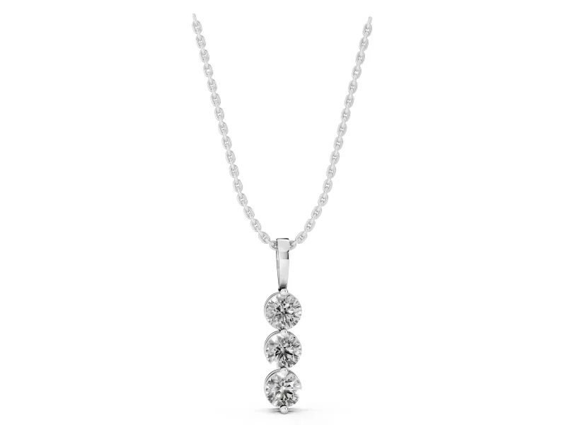 Round Lab-Grown Diamond Three-Stone Drop Pendant Necklace | Plain Bail | Sterling Silver