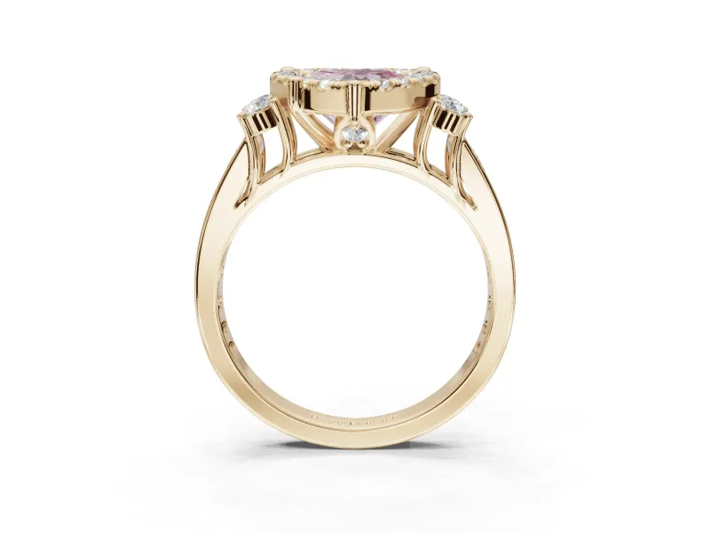 Heart-Shaped Halo Engagement Ring Setting for a Fancy Pink Lab-Grown Diamond | Graduated Channel Band | Yellow Gold