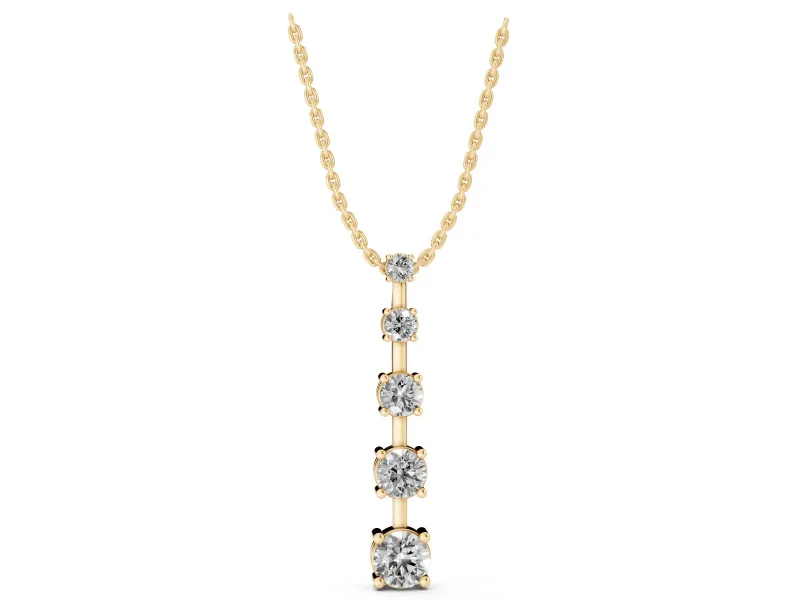 Round Lab-Grown Diamond Graduated Vertical Bar Pendant Necklace | Prong Baskets | Yellow Gold