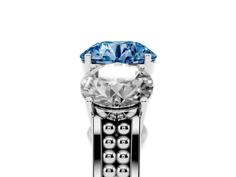 Round Engagement Ring Setting for a Fancy Blue Lab-Grown Diamond | Three Stone | Sterling Silver