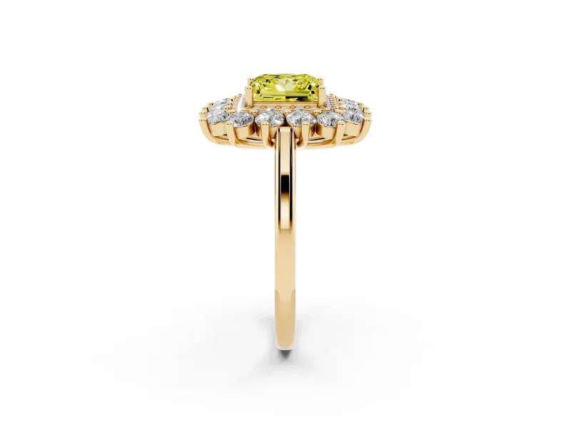Princess Cut Floral Double Halo Engagement Ring Setting for a Fancy Yellow Lab-Grown Diamond | Plain Band | Yellow Gold