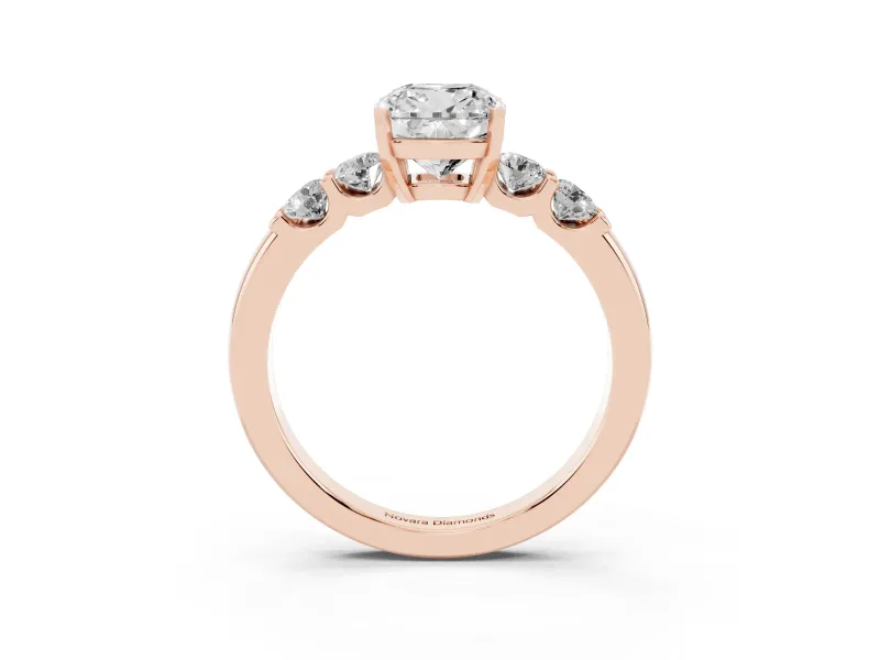 Cushion Cut Five Stone Engagement Ring Setting | Prong-Set Side Stones | Rose Gold