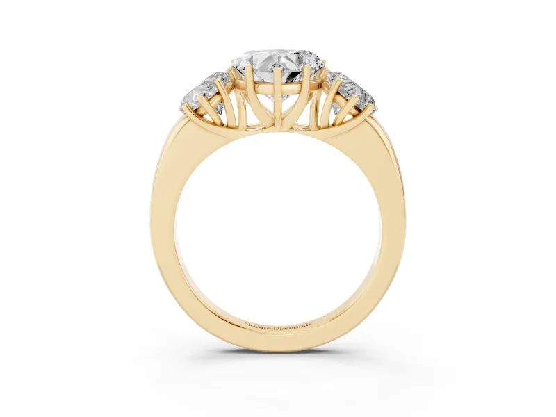 Heart Cut Diamond Three-Stone Ring Set in Yellow gold with Bold Center and Classic Band