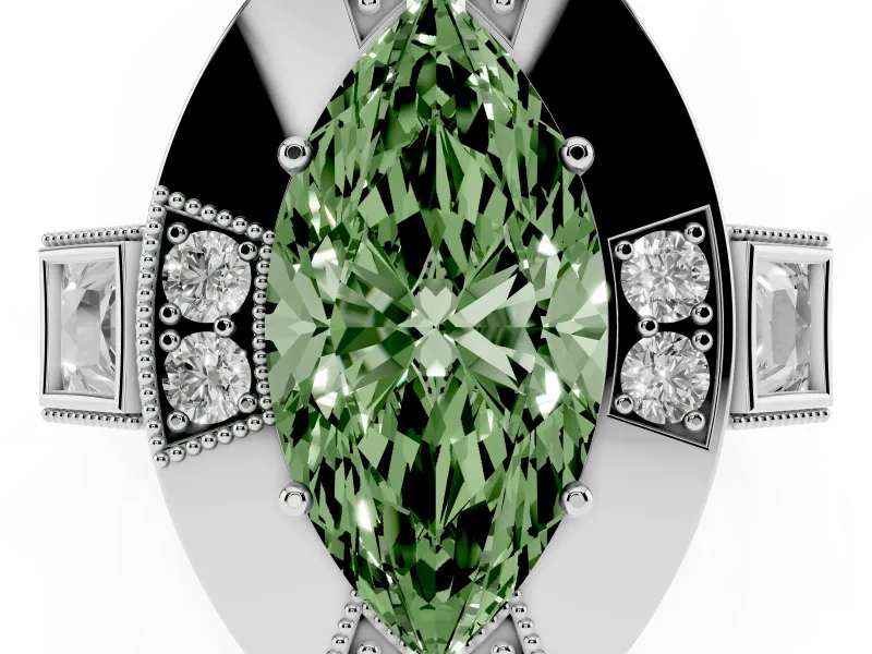 Fancy Green Marquise Cut Diamond Milgrain Halo Ring Set in Platinum with Split Shank