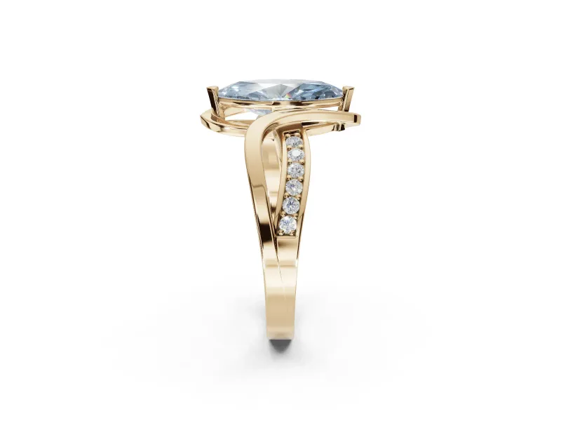 Marquise Bypass Solitaire Engagement Ring Setting for a Fancy Blue Lab-Grown Diamond | Pavé Strands | Yellow Gold