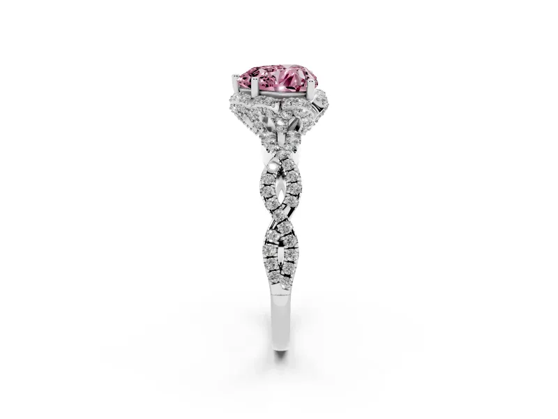 Heart-Shaped Halo Engagement Ring Setting for a Fancy Pink Lab-Grown Diamond | Sterling Silver - Design NV-24725