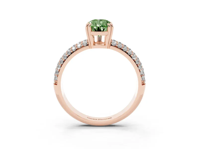 Pear-Shaped Three Row Pave Engagement Ring Setting for a Fancy Green Lab-Grown Diamond | Rose Gold