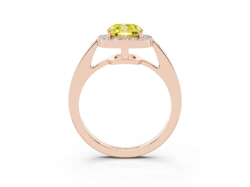 Cushion Cut Framed Halo Engagement Ring Setting for a Fancy Yellow Lab-Grown Diamond | Rose Gold