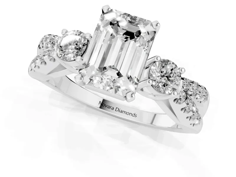 Emerald Cut Three Stone Engagement Ring Setting | Pavé Split Shank | Platinum
