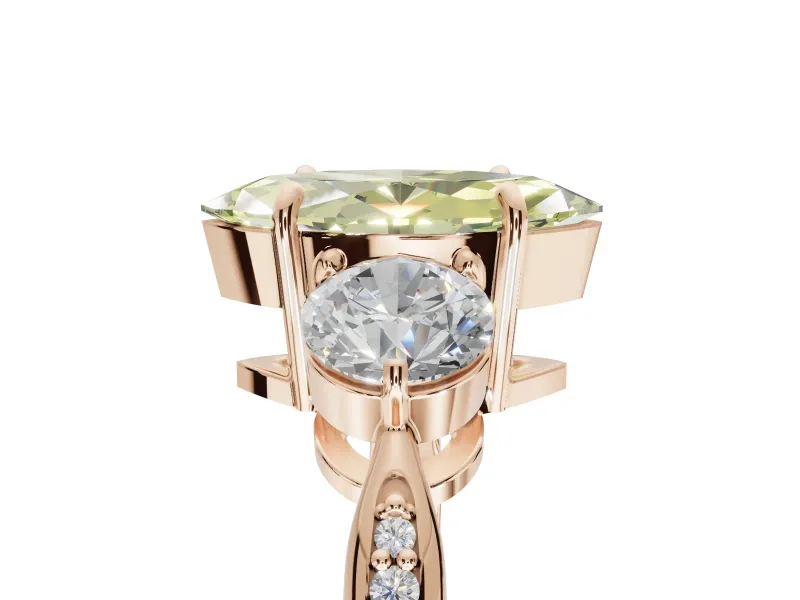 Marquise Three Stone Engagement Ring Setting for a Fancy Yellow Lab-Grown Diamond | Tapered Pave Band | Rose Gold