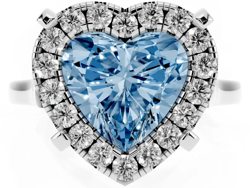 Heart-Shaped Claw Corner Halo Engagement Ring Setting for a Fancy Blue Lab-Grown Diamond | Slim Plain Band | Platinum