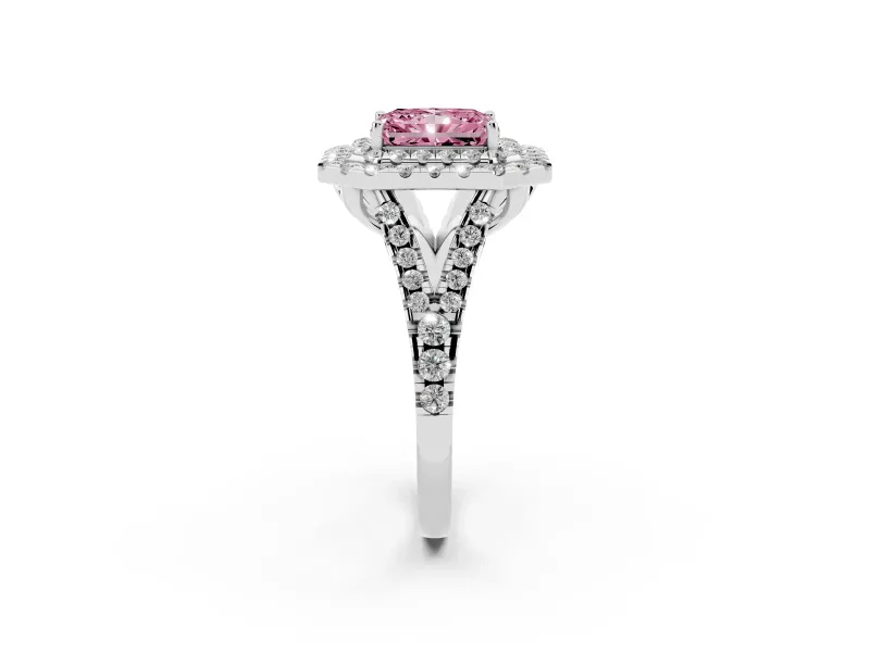 Radiant Cut Halo Split Shank Engagement Ring Setting for a Fancy Pink Lab-Grown Diamond | Sterling Silver