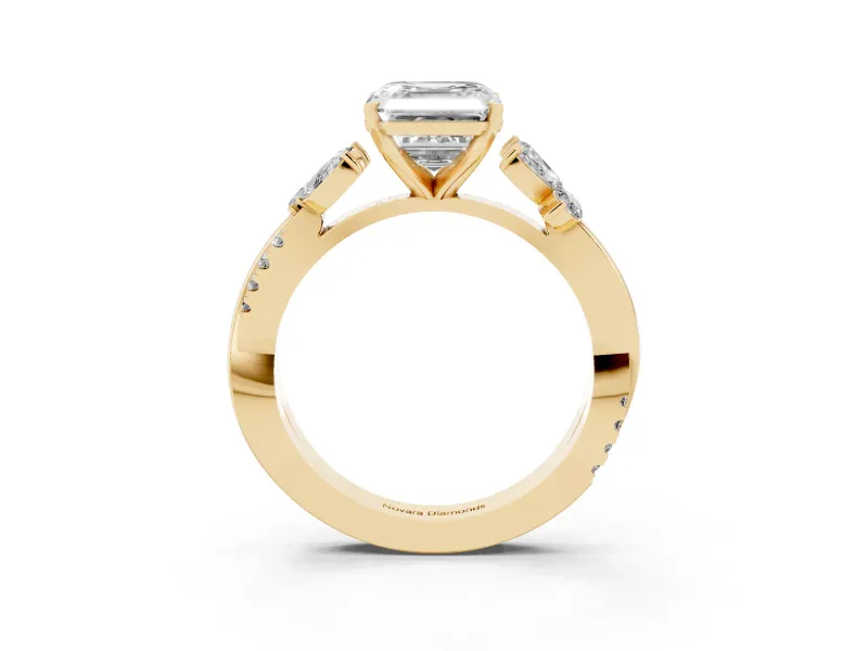 Asscher Cut Floral Vine Engagement Ring Setting | Yellow Gold