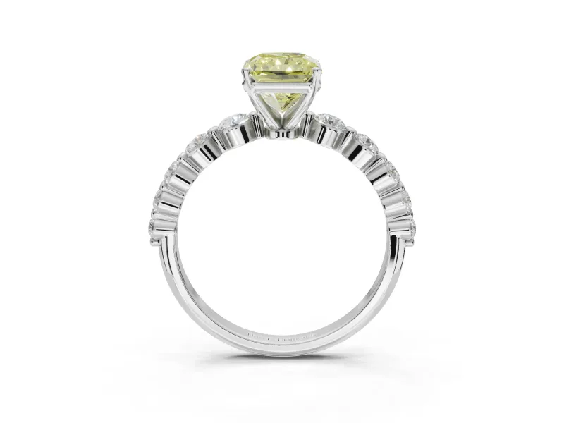 Radiant Cut Graduated Side Stone Engagement Ring Setting for a Fancy Yellow Lab-Grown Diamond | White Gold