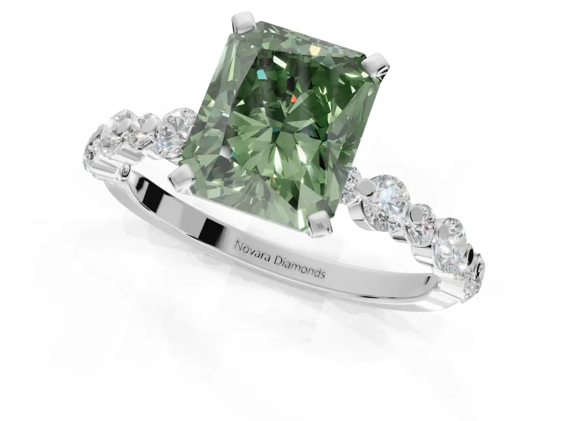 Radiant Cut Pavé Solitaire Engagement Ring Setting for a Fancy Green Lab-Grown Diamond | Alternating Accents | Platinum