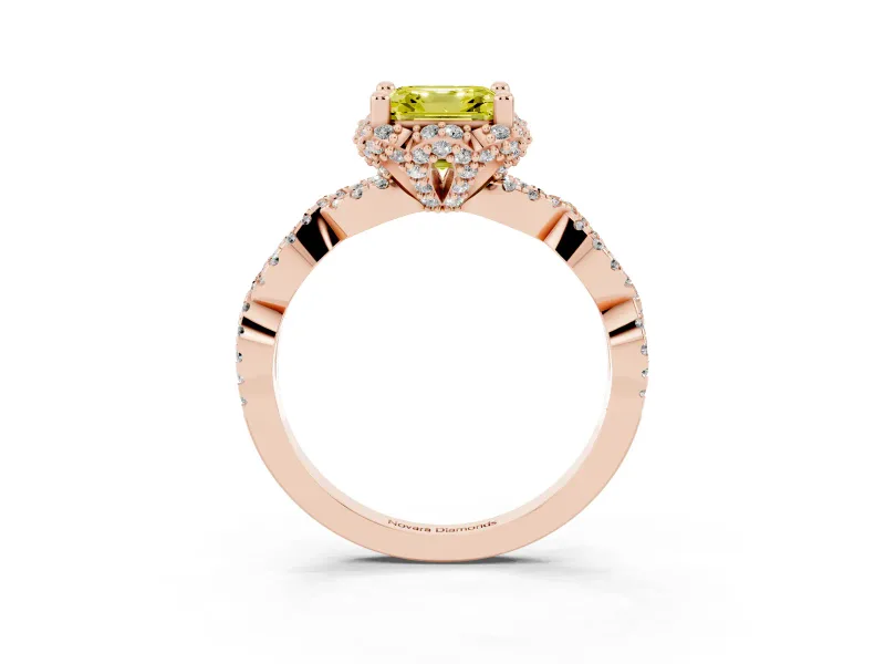 Asscher Cut Milgrain Halo Engagement Ring Setting for a Fancy Yellow Lab-Grown Diamond | Graduated Shoulders | Rose Gold